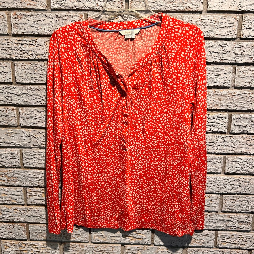 Boden Red White Polka Dot Tencel Henley Long Sleeve Top WL973 US‎ 6